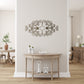 Large Metal Scroll Wall Grille - Iron Wall Art - Wall Decor Shown Hung Horizontally over demi-round wood table | INSIDE OUT - InsideOutCatalog.com