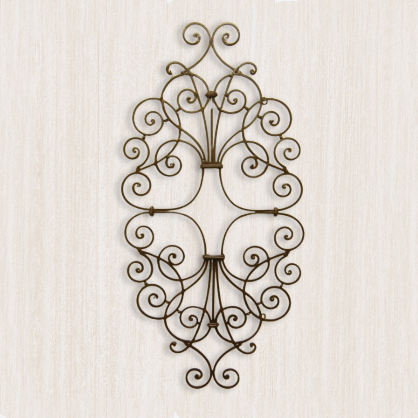 Metal Scroll Wall Grille - Iron Wall Art - Wall Decor Shown Hung Vertically on Beige Wall (41.75") | INSIDE OUT - InsideOutCatalog.com
