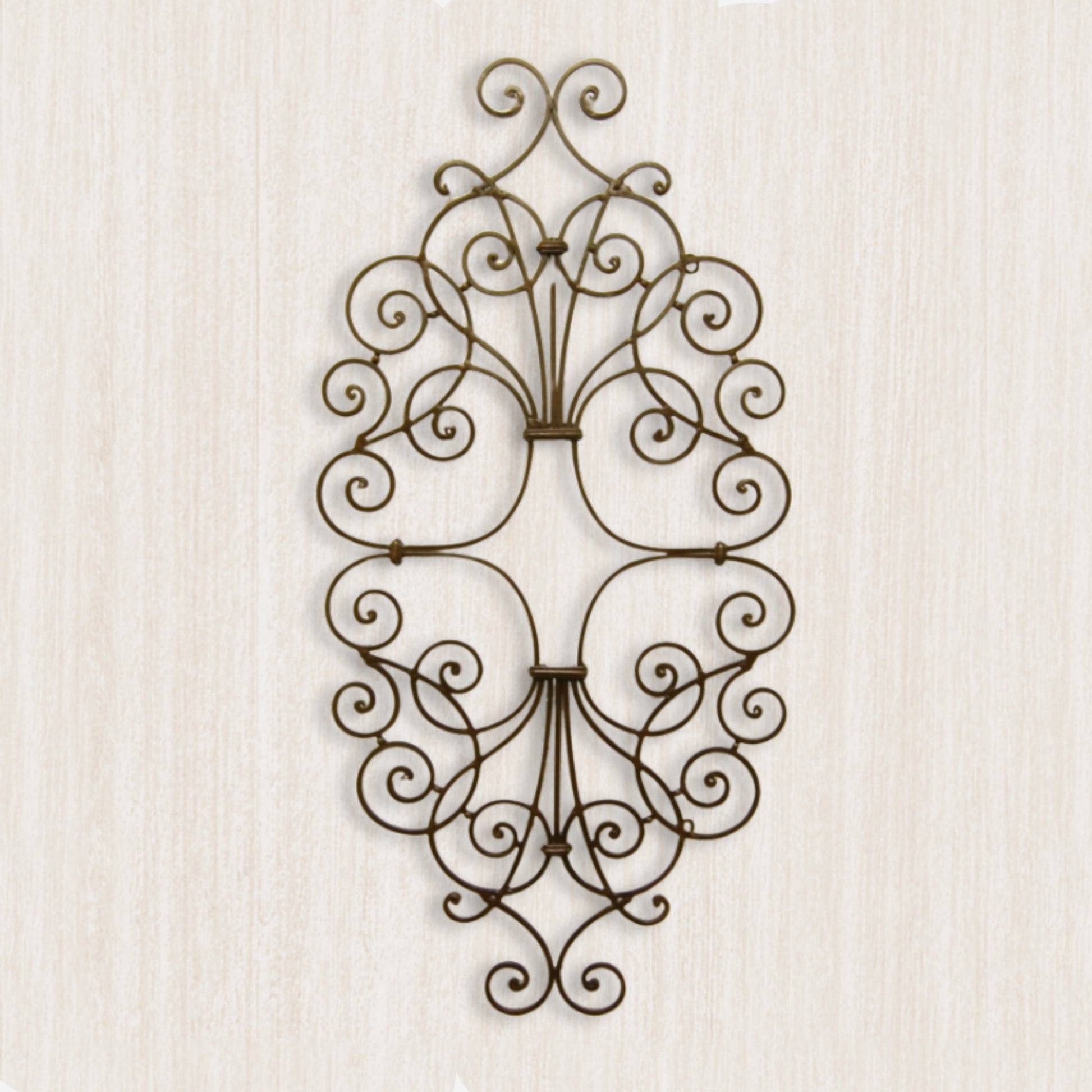 Metal Scroll Wall Grille - Iron Wall Art - Wall Decor Shown Hung Vertically on Beige Wall (41.75") | INSIDE OUT - InsideOutCatalog.com