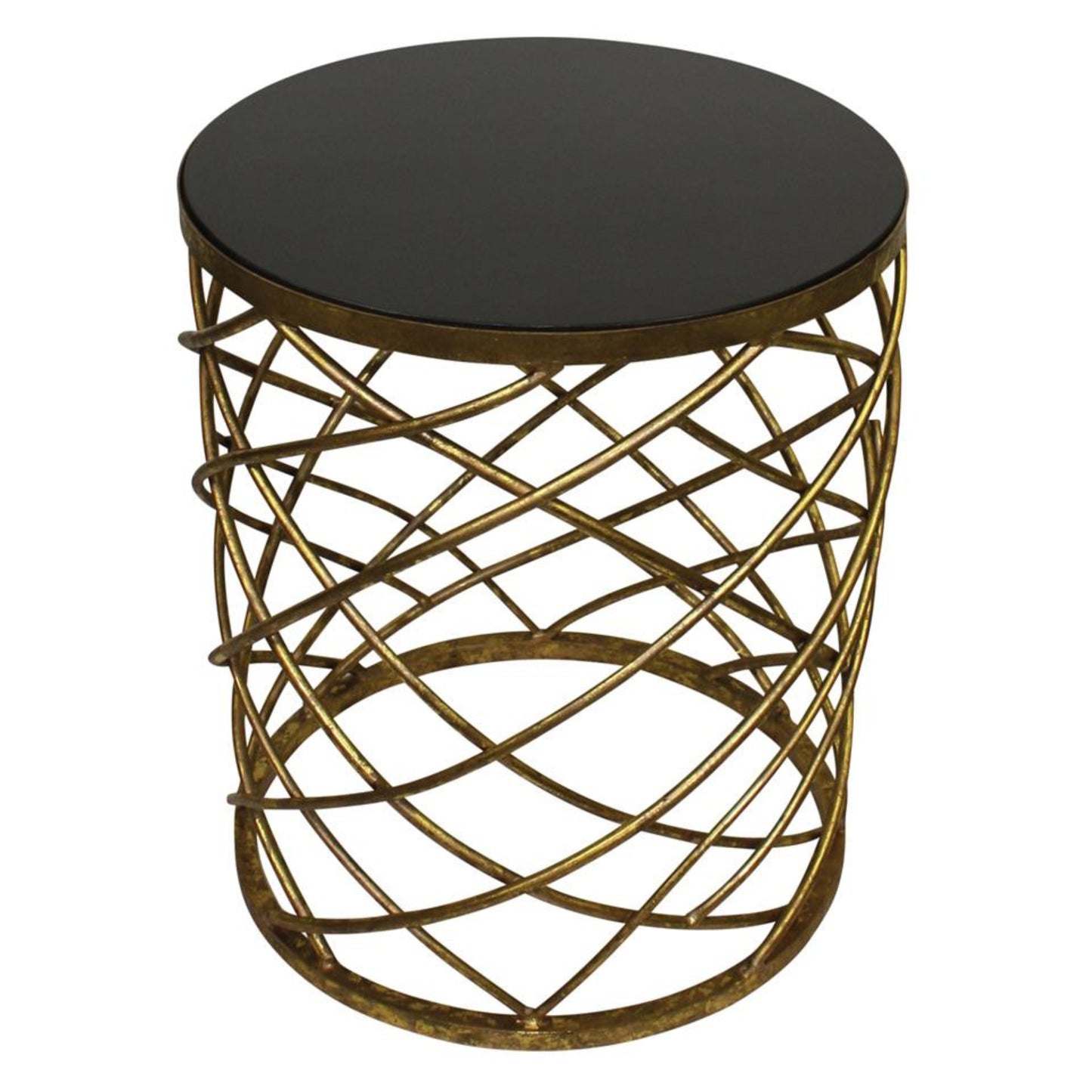 Italian Gold Round Abstract Iron Side Table with Black Granite Top | INSIDE OUT | InsideOutCatalog.com