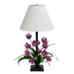 Hand Painted Large Tabletop Iron & Tole Lavender Tulip Flower Table Lamp with Ivory Lamp Shade - Carleton Varney Design (32"H) | INSIDE OUT - InsideOutCatalog.com
