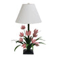 Hand Painted Large Tabletop Iron & Tole Pink Tulip Flower Table Lamp with Ivory Lamp Shade - Carleton Varney Design (32"H) | INSIDE OUT - InsideOutCatalog.com