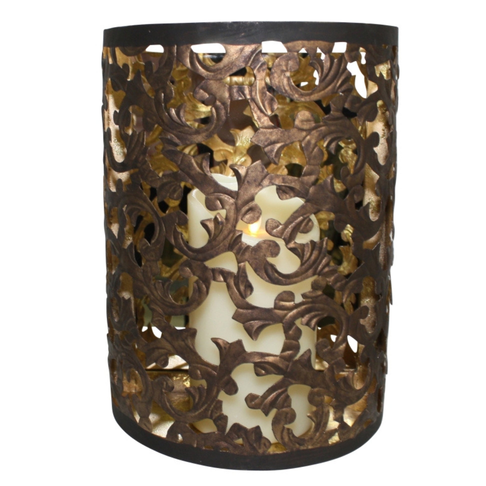 Dark Gold Acanthus Leaf Design Iron Sconce - Tole & Iron Cut-Out Demilune Candle Wall Sconce with Mirrored Back | INSIDE OUT | InsideOutCatalog.com