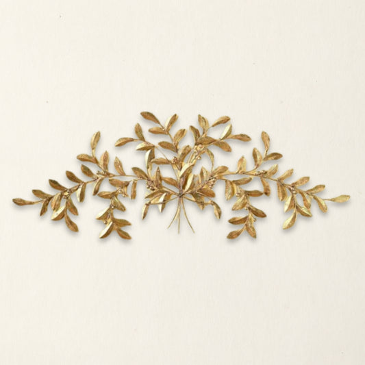 Large Italian Gold Iron and Tole Wall Decor - Olive Leaf Iron Wall Grille on beige wall | INSIDE OUT | InsideOutCatalog.com