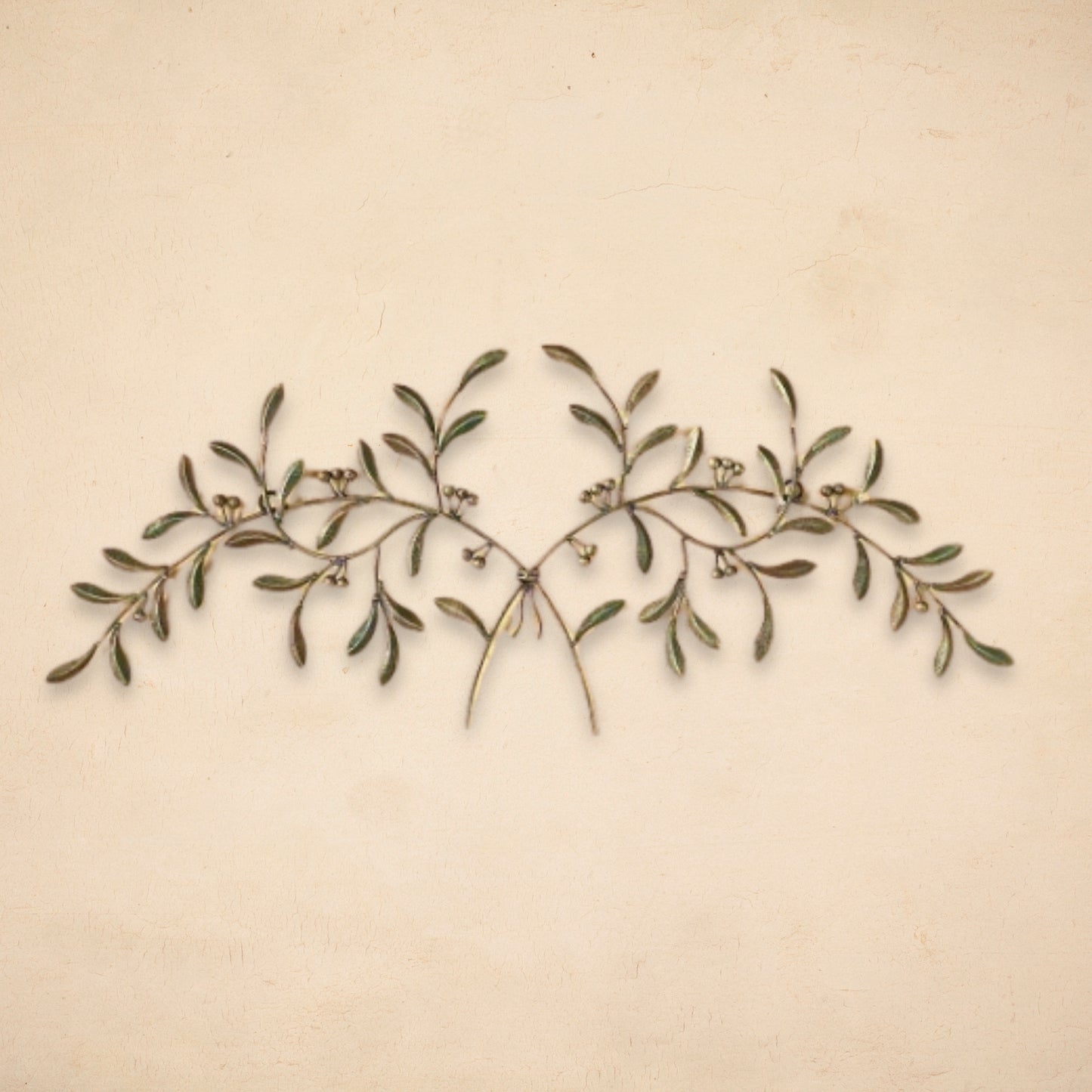 Olive Leaf Iron Wall Grille - Red, Green, Gold Metal Wall Decor on beige wall | INSIDE OUT | InsideOutCatalog.com