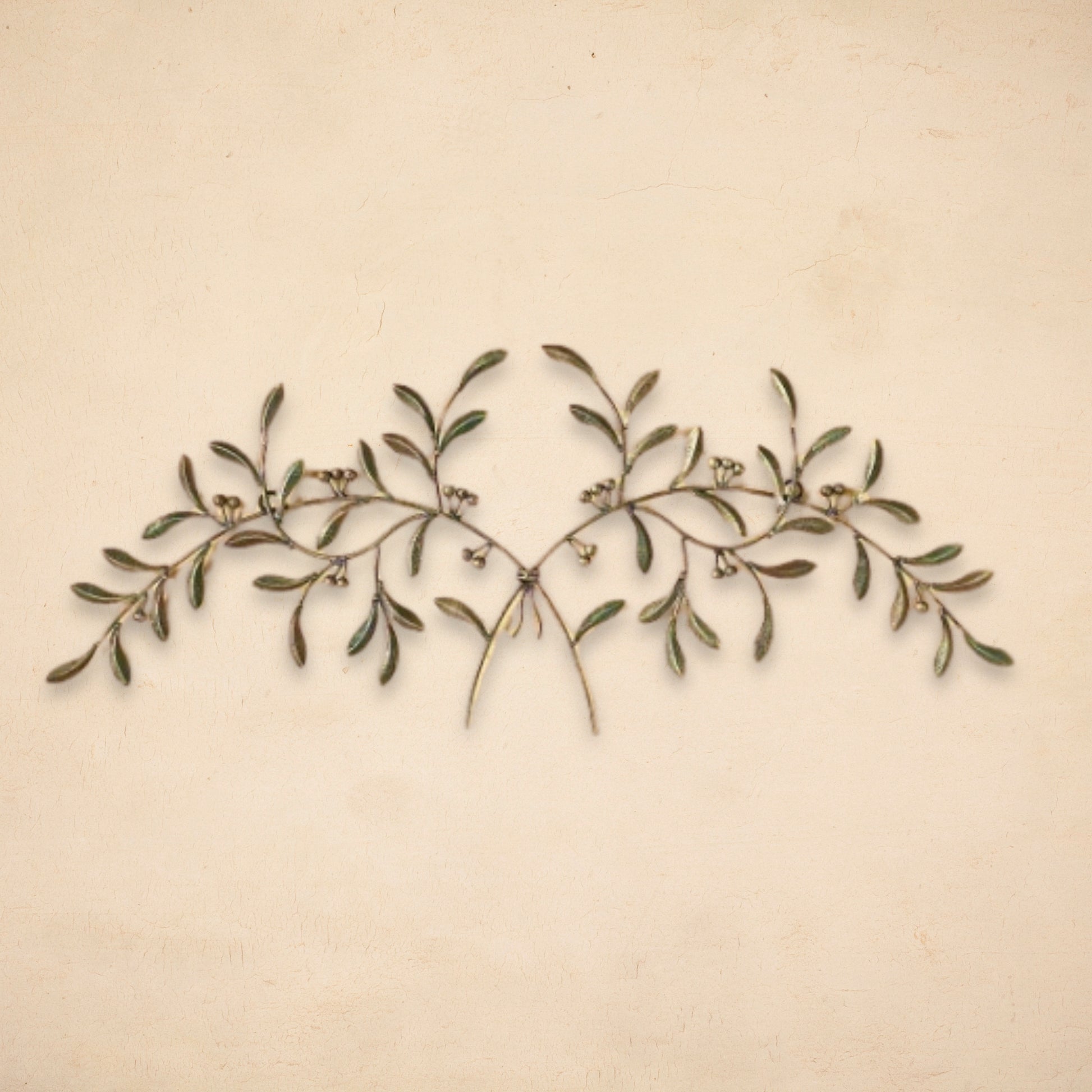 Olive Leaf Iron Wall Grille - Red, Green, Gold Metal Wall Decor on beige wall | INSIDE OUT | InsideOutCatalog.com