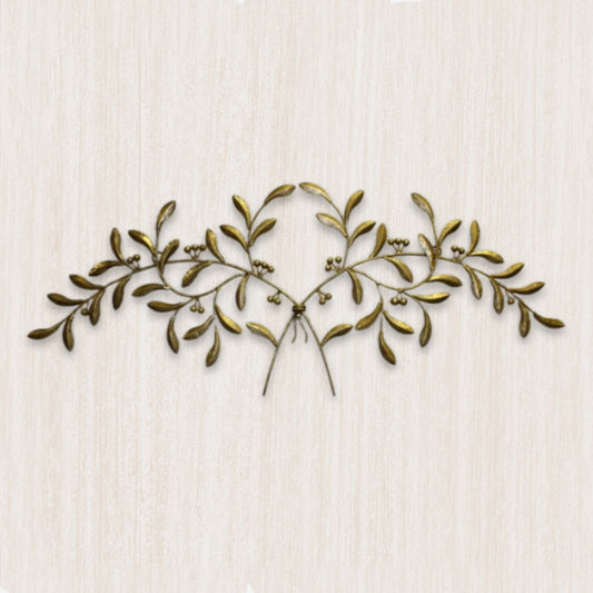 Olive Leaf Iron Wall Grille - Italian Gold Metal Wall Decor on beige textured wall | INSIDE OUT | InsideOutCatalog.com