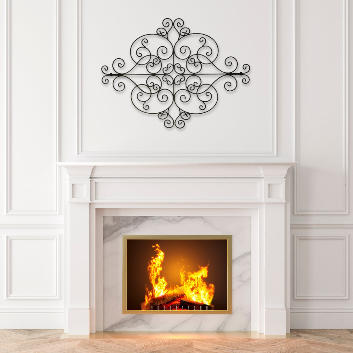 Oversized Iron Scroll Wall Grille - Brown Taupe Large Metal Wall Decor (53.5")