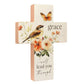 Decorative cross with bird, flowers, and butterfly design on a white background | InsideOutCatalog.com