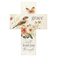 Grace Will Lead You Through Wood Block Table Cross with Butterfly, Bird, & Floral Artwork | InsideOutCatalog.com