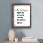 Inspirational Christian Wall Decor - Keep Praying Singing Trying Believing Going shown above a table with home decor | InsideOutCatalog.com