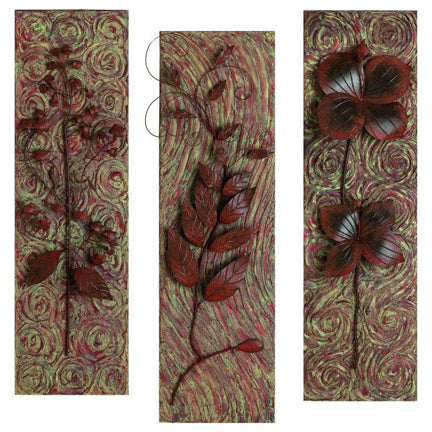 Iron and Tole Embossed Nature Inspired Wall Plaques - 3 Designs - Cotton Plant, Leaf Vine, Flower | INSIDE OUT | InsideOutCatalog.com