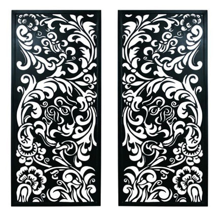 Laser Cut Leaf and Flower Iron Wall Grille - Reversible Facing Metal Wall Decor (53.5"H) | Shown as a pair, sold separately  | INSIDE OUT | InsideOutCatalog.com