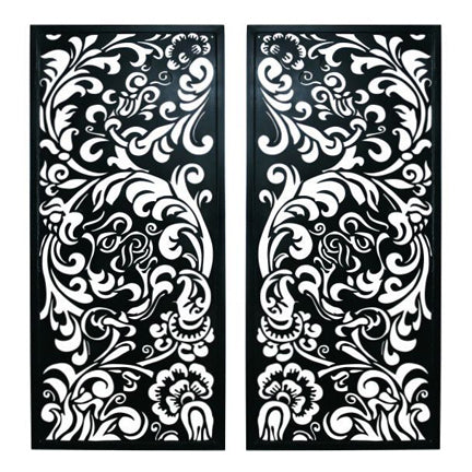 Laser Cut Leaf and Flower Iron Wall Grille - Reversible Facing Metal Wall Decor (53.5"H) | Shown as a pair, sold separately | INSIDE OUT | InsideOutCatalog.com
