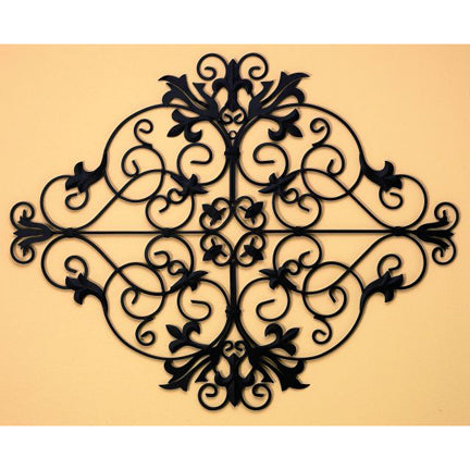 Fleur de Lis Iron Wall Grille - Available in Black Iron or Stained Gold Iron | Shown in Black hanging horizontally | INSIDE OUT | InsideOutCatalog.com