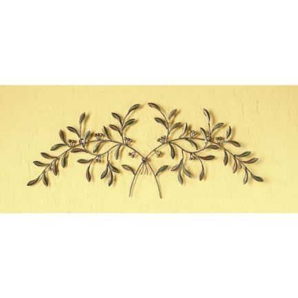 Olive Leaf Iron Wall Grille - Red, Green, Gold Metal Wall Decor (42.5"W)