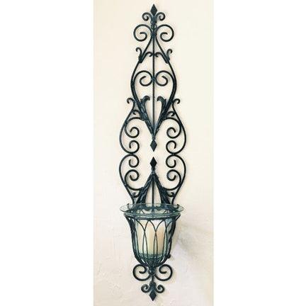 Black Iron Large Candle Wall Sconce - Hurricane Candle Holder | Estate Quality Home Decor | 43.5"H | INSIDE OUT | InsideOutCatalog.com