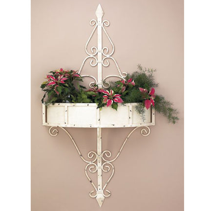 Large Iron Wall Planter with Removable Liner - Old World Antique White Planter | Old World Charm Garden Wall Decor | INSIDE OUT | InsideOutCatalog.com