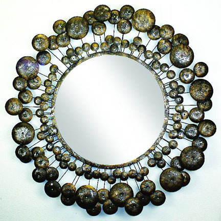 Retro Style Round Mirror with Disk Accents - Sunburst Wall Mirror (36") | High-end wall decor | INSIDE OUT | InsideOutCatalog.com