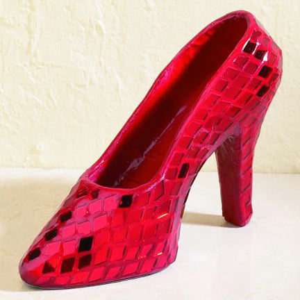 Ruby Red Slippers - Mosaic Paper Mache Shoes - Unique Home Accent - Two Papier Mache Shoe Sizes to Choose From | Small shown in pic | INSIDE OUT | InsideOutCatalog.com