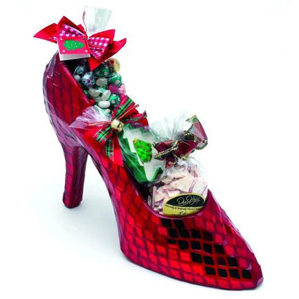 Ruby Red Slippers - Mosaic Paper Mache Shoes - Unique Home Accent - Two Papier Mache Shoe Sizes to Choose From | Large shown in pic, candy not included | INSIDE OUT | InsideOutCatalog.com