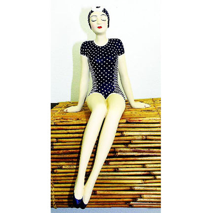 Bathing Beauty Figurine Shelf Sitter - Navy & White Swimsuit & Head Scarf - Collectible | INSIDE OUT | InsideOutCatalog.com