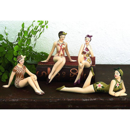 Mini Bathing Beauties Figurine Tropical Collection - Four Bathers in Bamboo and Floral Prints | INSIDE OUT | InsideOutCatalog.com