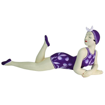Bathing Beauty Figurine in Purple Floral Bathing Suit with Foot Up | Collectible Bathing Beauties | INSIDE OUT | InsideOutCatalog.com