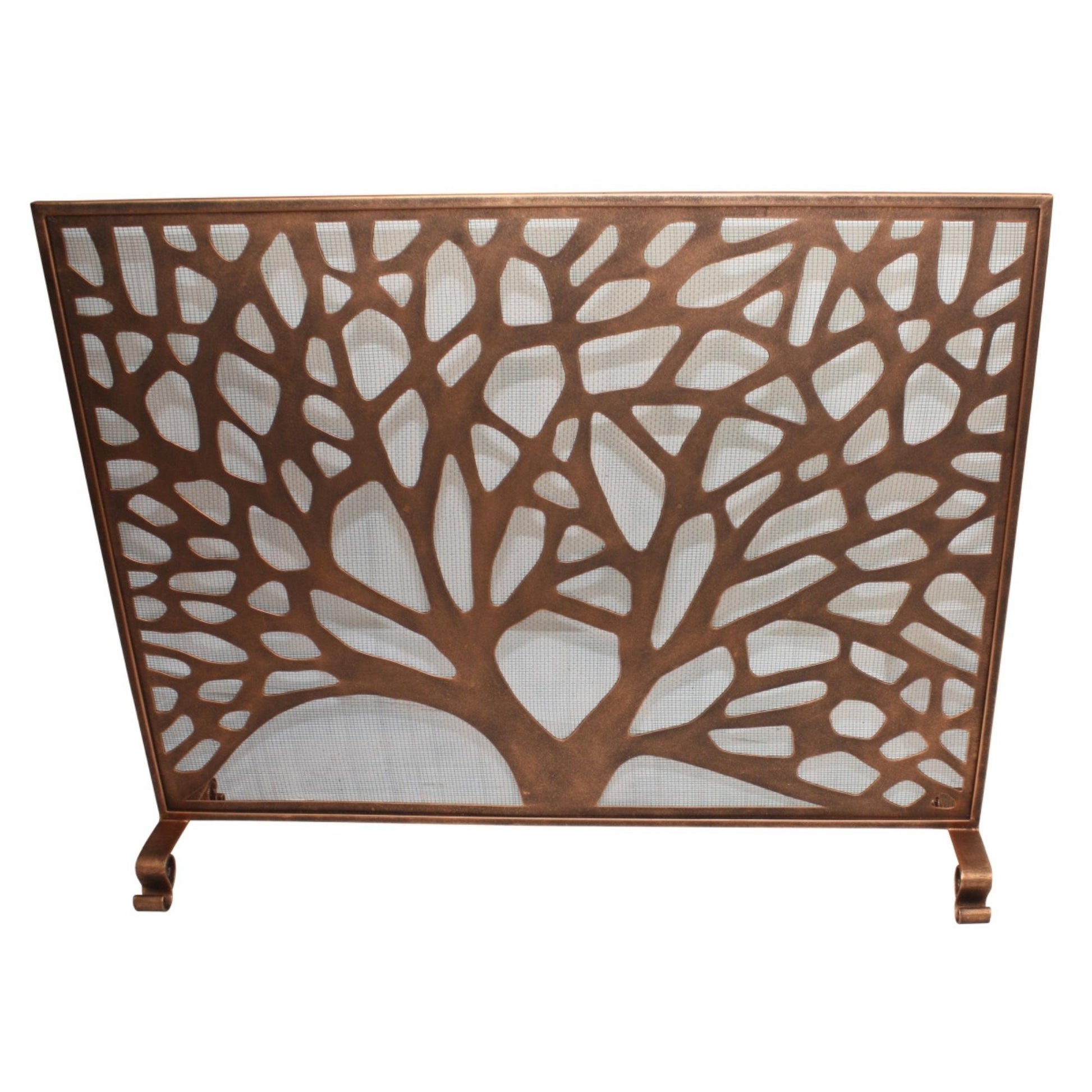 Abstract Iron Tree Fire Screen with Mesh Backing in a Beautiful Rose Gold Finish | InsideOutCatalog.com