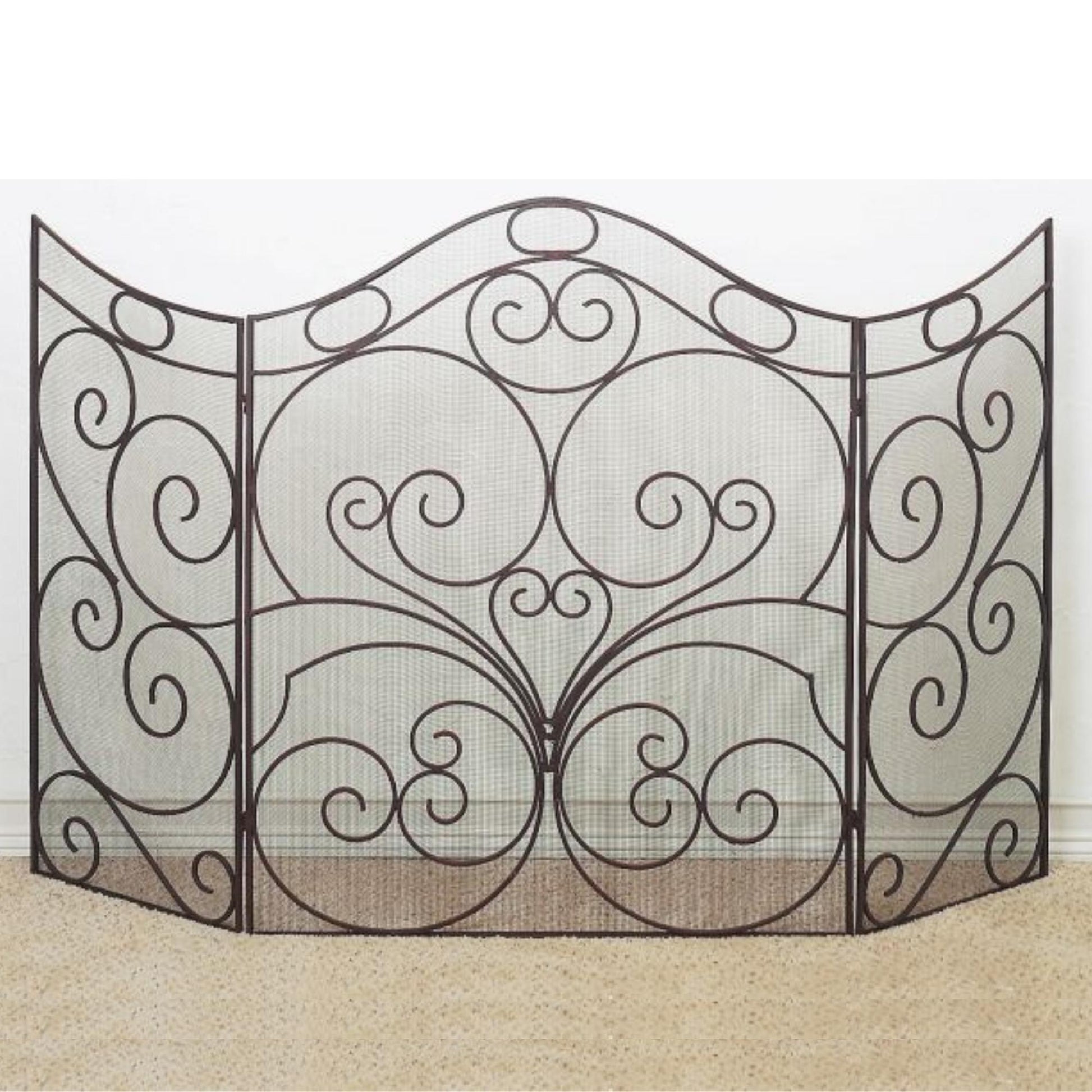 Antique Brown Iron Scroll Large Fire Screen with Mesh Backing - Oversized Firescreen | INSIDE OUT | InsideOutCatalog.com