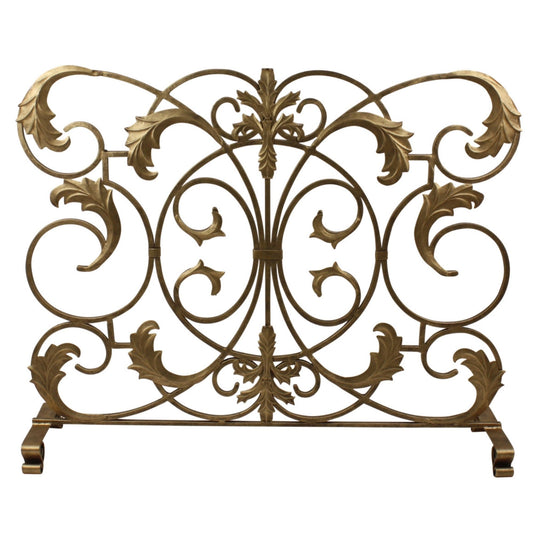 Antique Gold Scroll Decorative Fireplace Screen with Acanthus Leaf Decoration | InsideOutCatalog.com