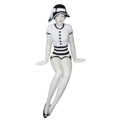 Bathing Beauty Figurine Shelf Sitter in Classic White and Black Swimsuit with Sun Hat | INSIDE OUT | InsideOutCatalog.com