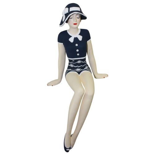 Bathing Beauty Figurine Shelf Sitter - Navy and White Nautical Swimsuit | INSIDE OUT | InsideOutCatalog.com