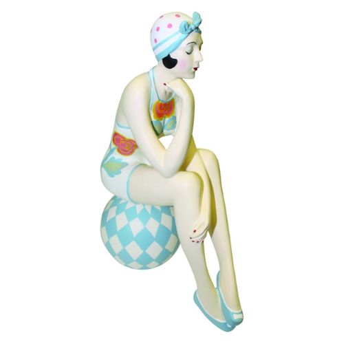 Bathing Beauty Figurine in Blue Floral Pastel Bathing Suit on Diamond Pattern Beach Ball | INSIDE OUT | InsideOutCatalog.com