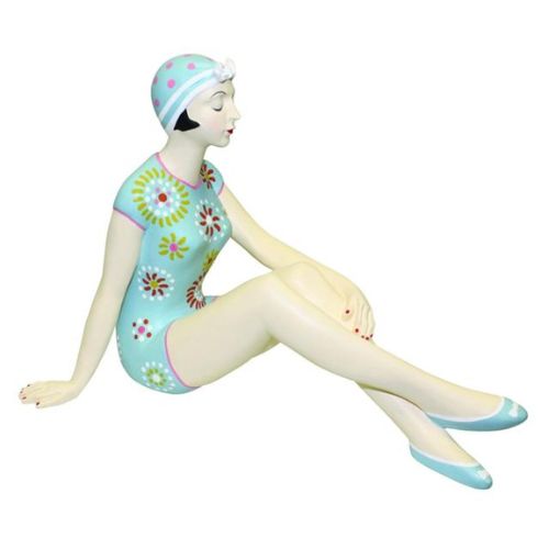 Bathing Beauty Figurine in Blue Floral Pastel Bathing Suit with Knees Up | INSIDE OUT | InsideOutCatalog.com
