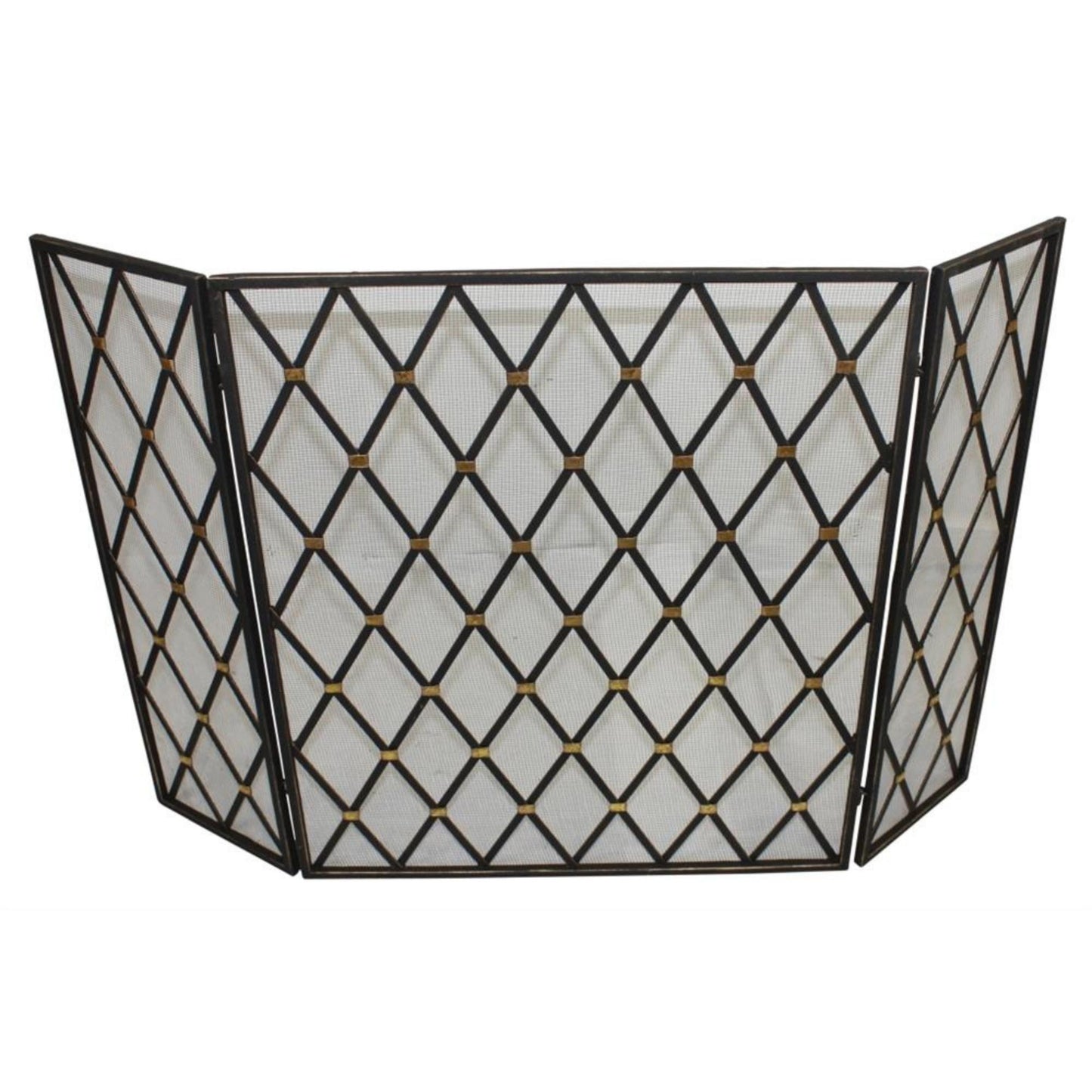 Burnished Gold Diamond Designer Fire Screen with Gold Accents - Three Panel Screen | InsideOutCatalog.com