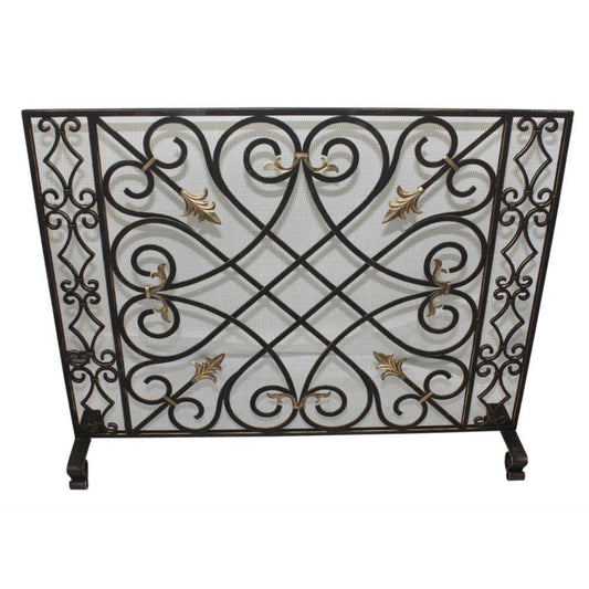Burnished Gold Gate Design Single Panel Fireplace Screen with Gold Accents | InsideOutCatalog.com
