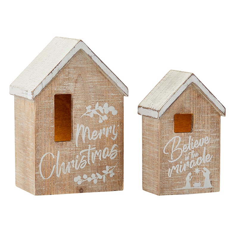 Decorative Wooden Nesting Christmas Houses with LED Candles - Set of Two Home Accents | INSIDE OUT | InsideOutCatalog.com