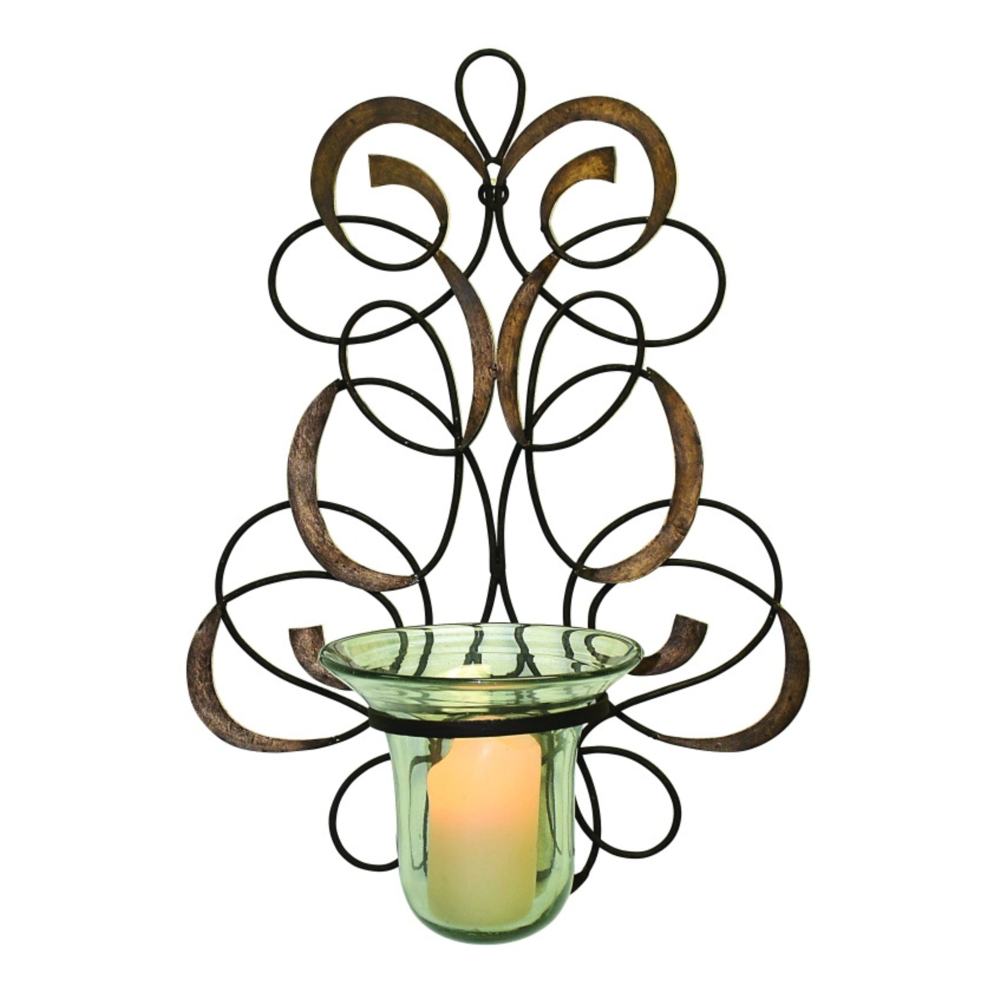 Scroll Wall Hurricane in Distressed Gold - Pillar Candle Holder (49.5"H) | INSIDE OUT | InsideOutCatalog.com
