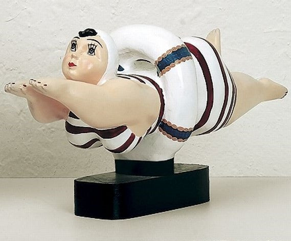 Diving Girl Resin Statue - Whimsical Statuary - Diver in White and Red Swimsuit | INSIDE OUT | InsideOutCatalog.com