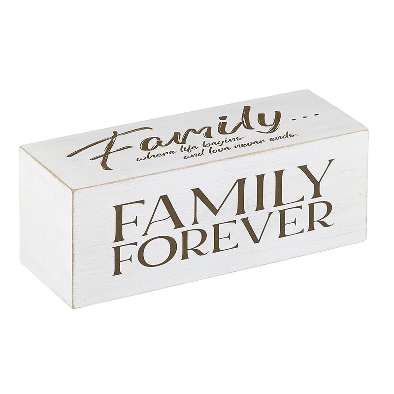 Wood Brick Message Block - FAMILY FOREVER - Inspirational Home Accent | Family... where life begins and love never ends | INSIDE OUT | InsideOutCatalog.com