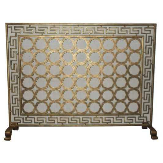 Greek Key Designer Fireplace Screen in a Light Burnished Gold Finish - Single Panel Screen | InsideOutCatalog.com