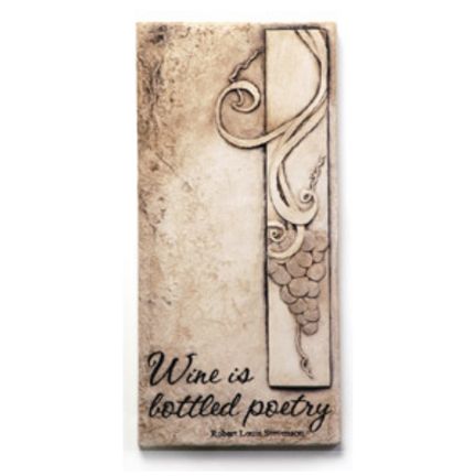 Hand Cast Stone Wall Plaque - Wine is bottled poetry - Wall Decor - Inspirational Word Art | INSIDE OUT | InsideOutCatalog.com