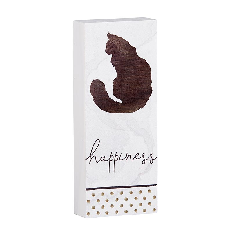 Inspirational Wood Message Block Home Accent - Happiness with Cat Silhouette | INSIDE OUT | InsideOutCatalog.com