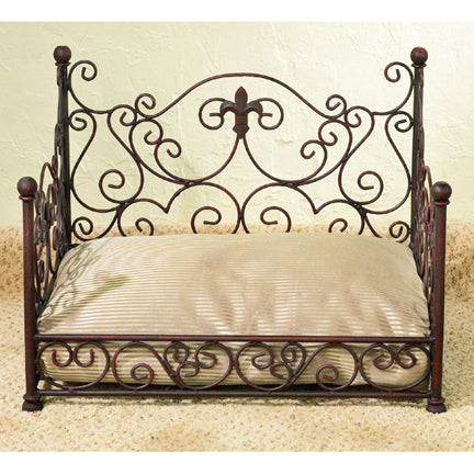 Iron Pet Day Bed with Fleur de Lis Accent - Antique Brown Iron Decor | INSIDE OUT | InsideOutCatalog.com
