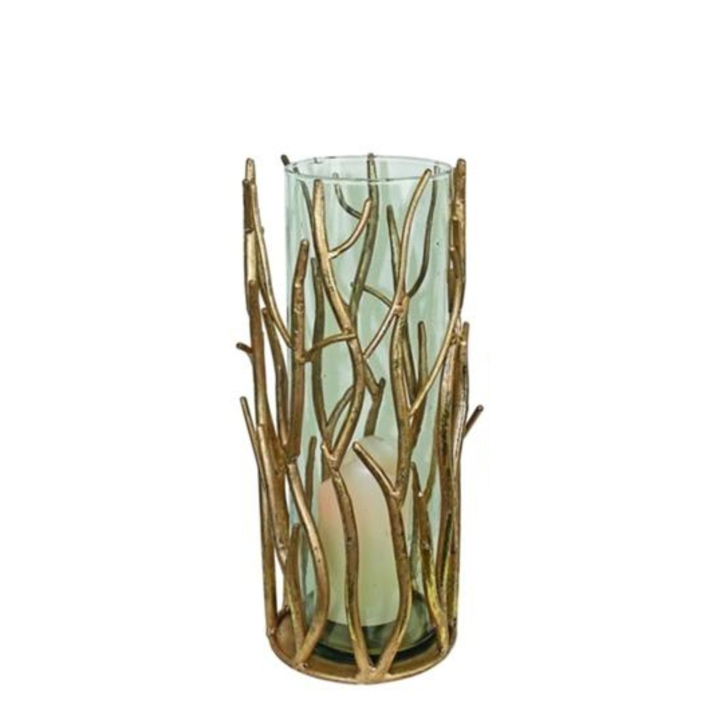 Italian Gold Iron Hurricanes - Twig Accent Iron & Glass Candle Holders - 3 Sizes to Choose From (Medium Candle Holder pictured) | Beautiful estate quality home decor | INSIDE OUT | InsideOutCatalog.com
