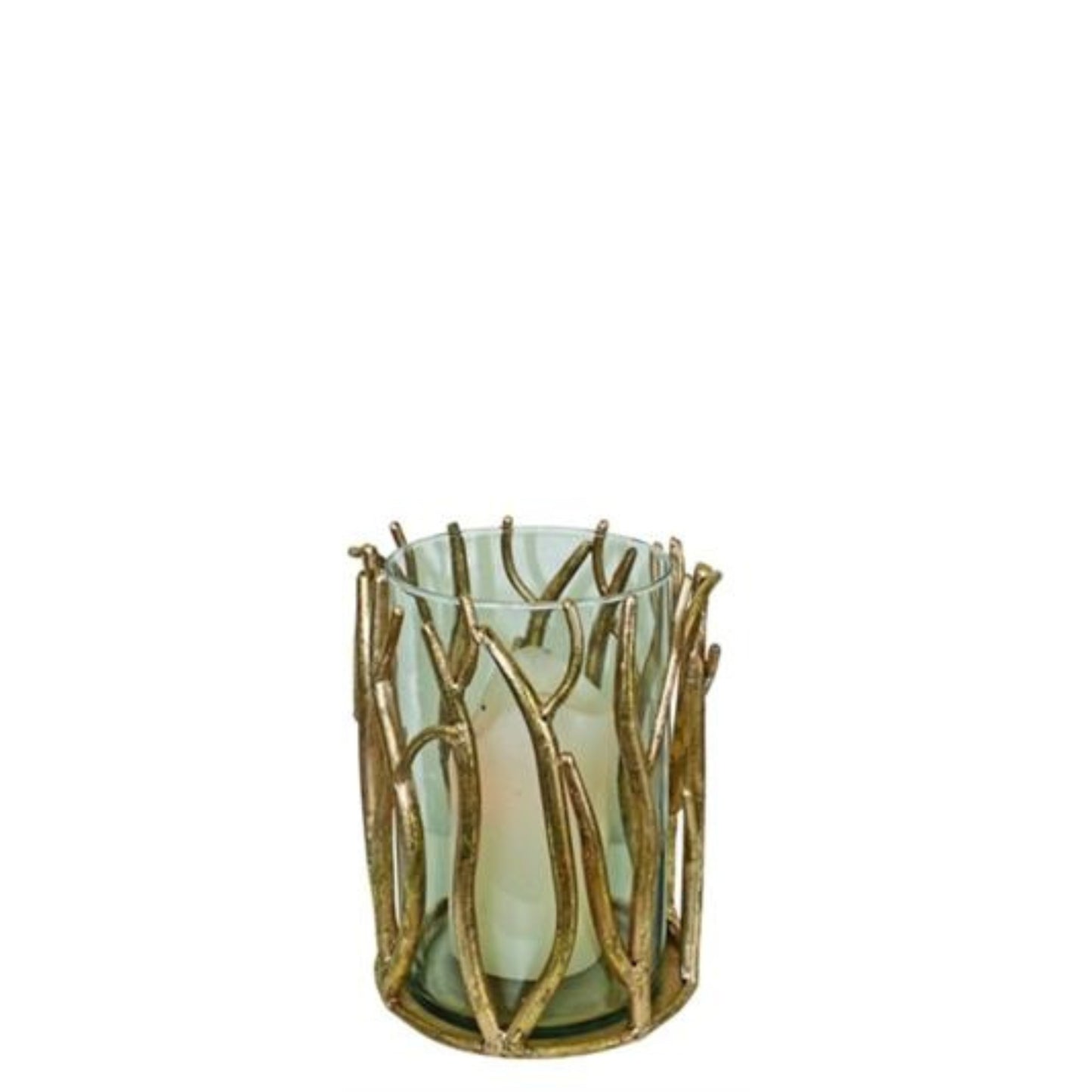 Italian Gold Iron Hurricanes - Twig Accent Iron & Glass Candle Holders - 3 Sizes to Choose From (Small Candle Holder pictured) | Beautiful estate quality home decor | INSIDE OUT | InsideOutCatalog.com