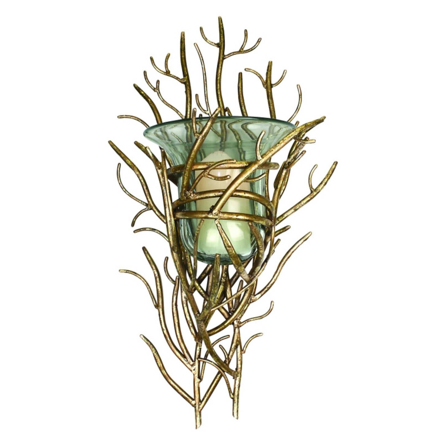 Italian Gold Iron Wall Hurricane - Twig Accent Candle Holder - Iron Wall Decor (20"H) | INSIDE OUT | InsideOutCatalog.com