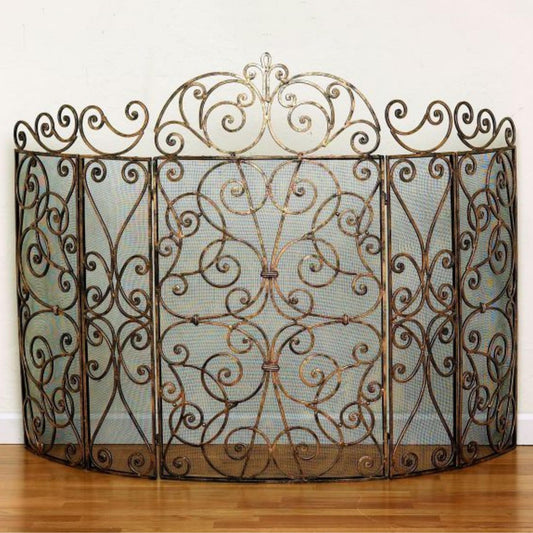 Large Five Panel Iron Scroll Fire Screen with Mesh Backing | INSIDE OUT | InsideOutCatalog.com