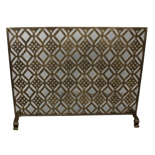 Light Burnished Gold Cutout Diamond Design Single Panel Fireplace Screen | InsideOutCatalog.com